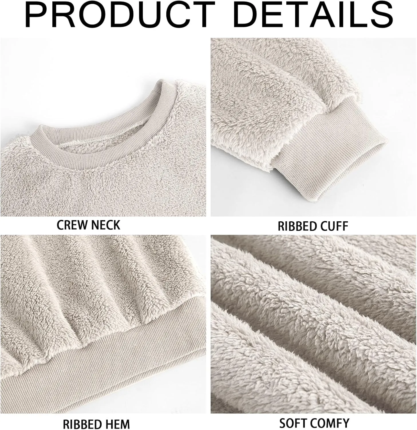 Pengfei Mens Fuzzy Sherpa Pullover Sweatshirts Long Sleeve Fleece Fluffy Crew Neck Fall Winter Warm Outwears