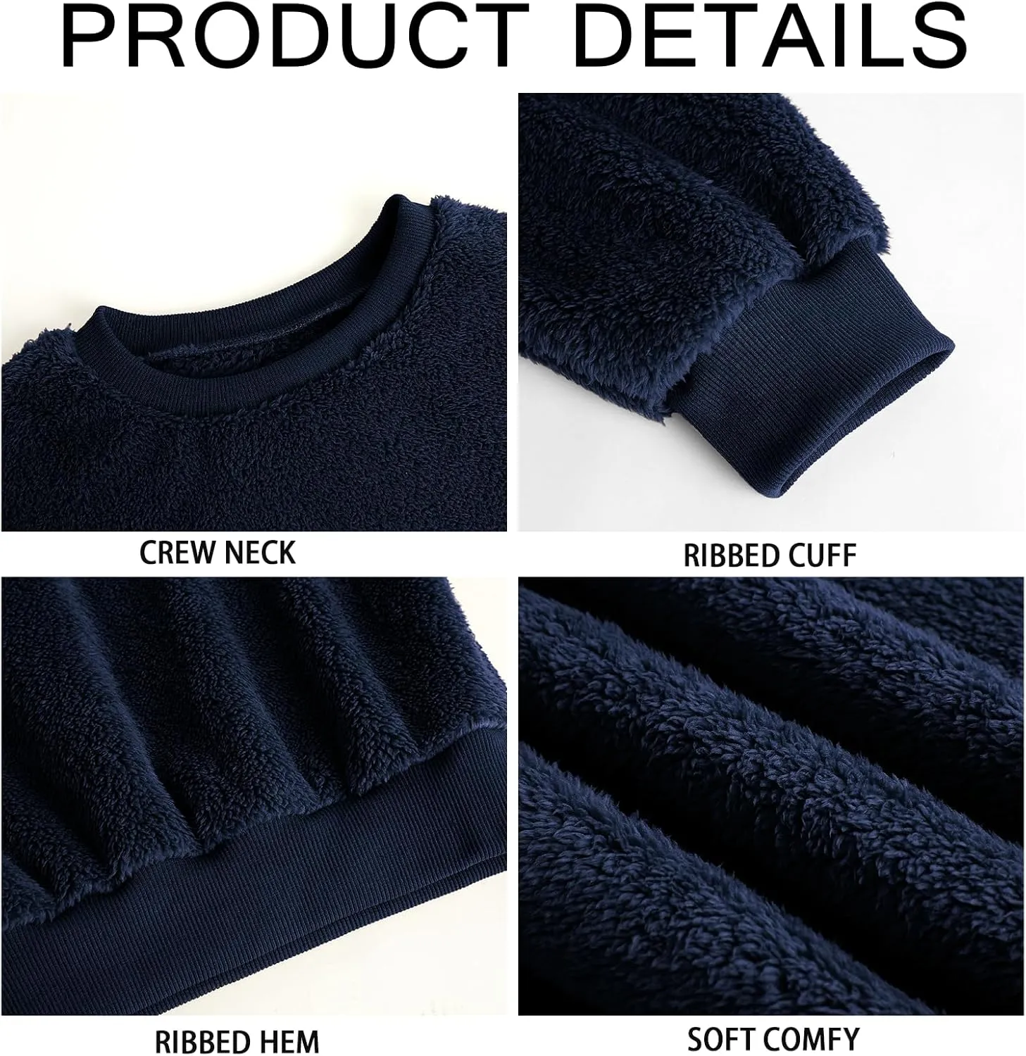 Pengfei Mens Fuzzy Sherpa Pullover Sweatshirts Long Sleeve Fleece Fluffy Crew Neck Fall Winter Warm Outwears