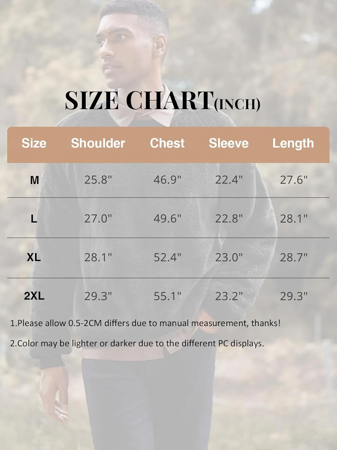 Pengfei Mens Fuzzy Sherpa Pullover Sweatshirts Long Sleeve Fleece Fluffy Crew Neck Fall Winter Warm Outwears