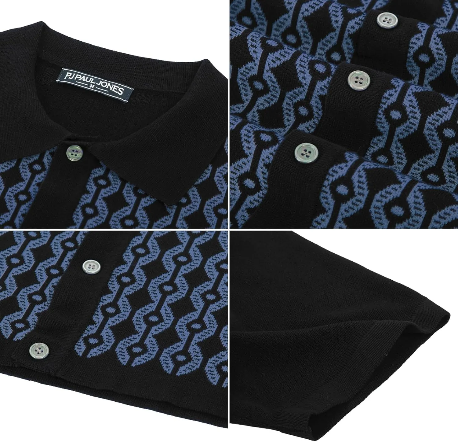 PJ PAUL JONES Men's Contrast 70s Vintage Polo Shirts Short Sleeve Knitwear