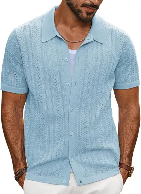 PJ PAUL JONES Men's Knit Shirts Short Sleeve Button Down Polo Shirt Fashion Casual Summer Beach Shirts