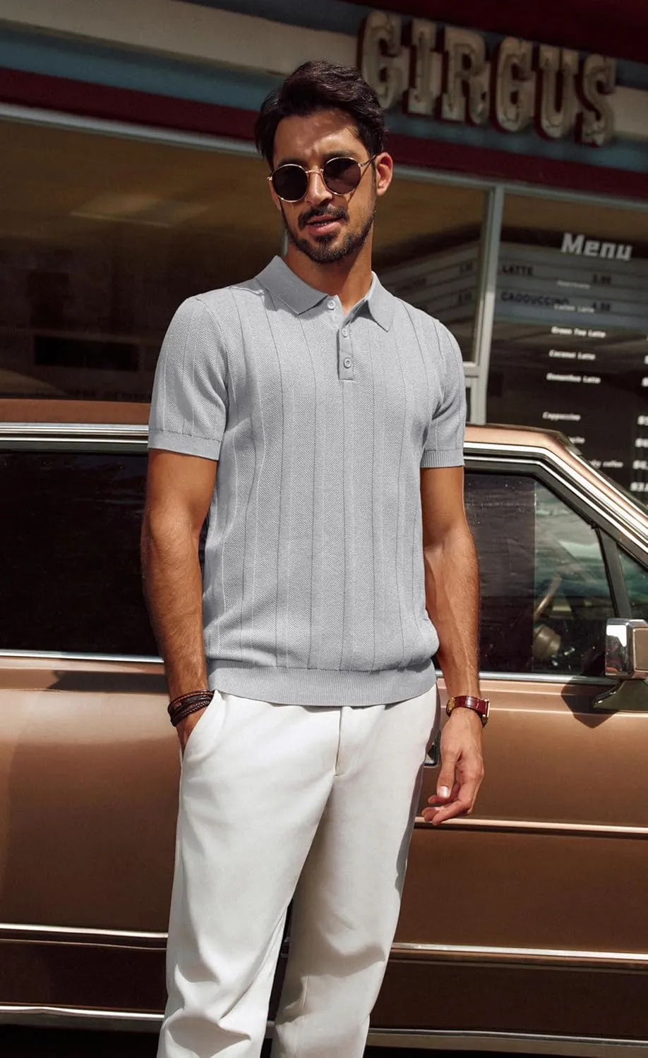 PJ PAUL JONES Mens Polo Shirts Short Sleeve Textured Knit Polo Shirt Ribbed Casual Golf Shirts
