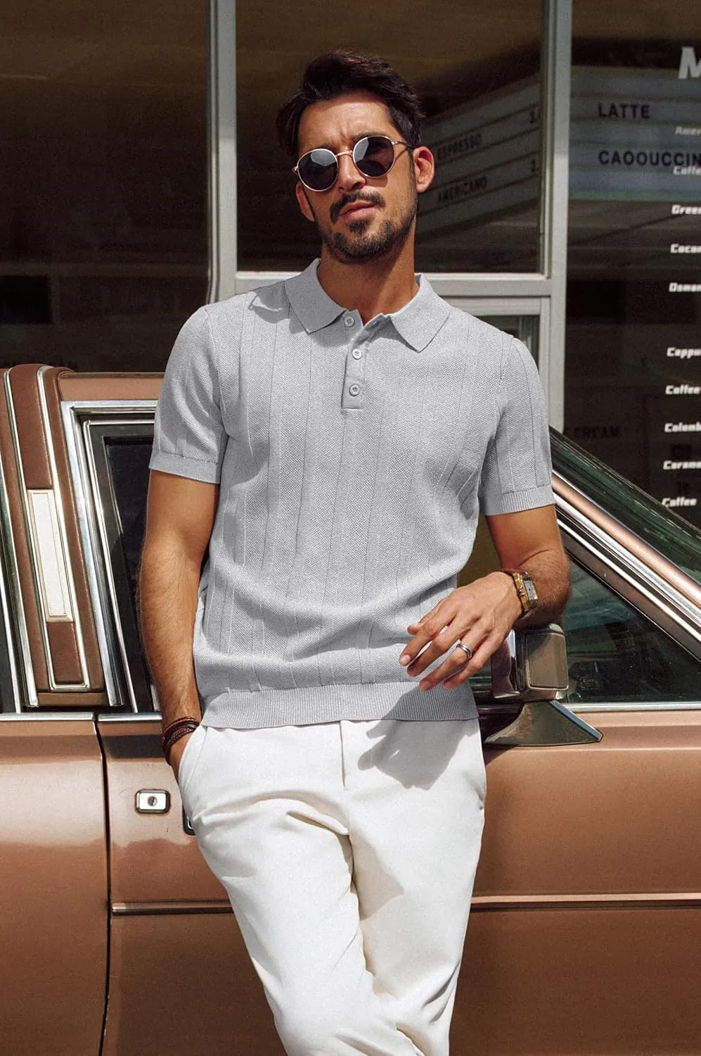 PJ PAUL JONES Mens Polo Shirts Short Sleeve Textured Knit Polo Shirt Ribbed Casual Golf Shirts