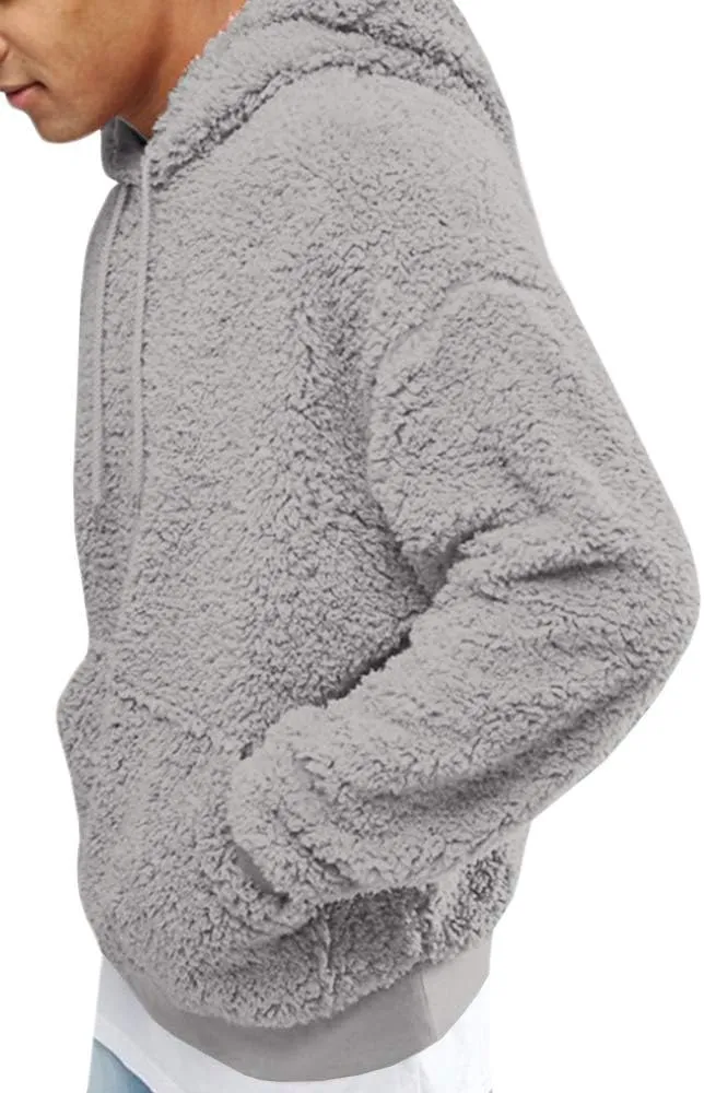 Runcati Mens Fuzzy Sherpa Pullover Hoodie Sweatshirts Long Sleeve Sport Front Pocket Military Fall Outwear Winter Hooded