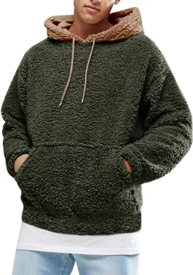Runcati Mens Fuzzy Sherpa Pullover Hoodie Sweatshirts Long Sleeve Sport Front Pocket Military Fall Outwear Winter Hooded
