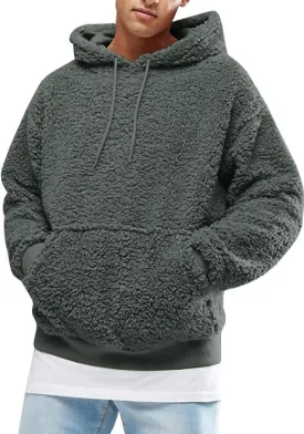 Runcati Mens Fuzzy Sherpa Pullover Hoodie Sweatshirts Long Sleeve Sport Front Pocket Military Fall Outwear Winter Hooded