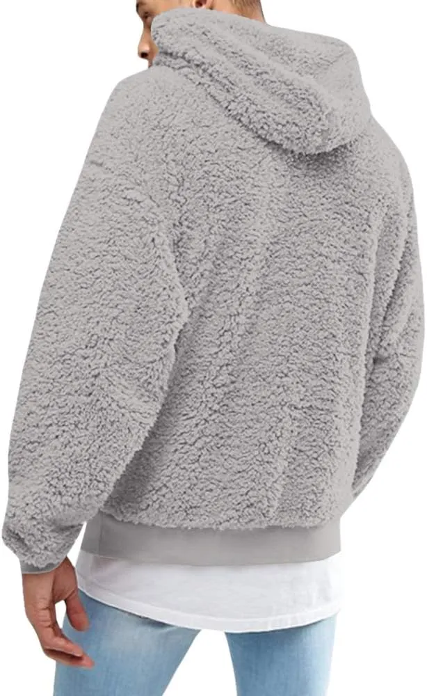 Runcati Mens Fuzzy Sherpa Pullover Hoodie Sweatshirts Long Sleeve Sport Front Pocket Military Fall Outwear Winter Hooded