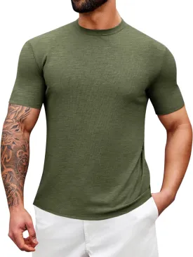 Runcati Mens Mock Turtleneck T-Shirt Causal Knit Tee Tops Short Sleeve Slim Fit Undershirts