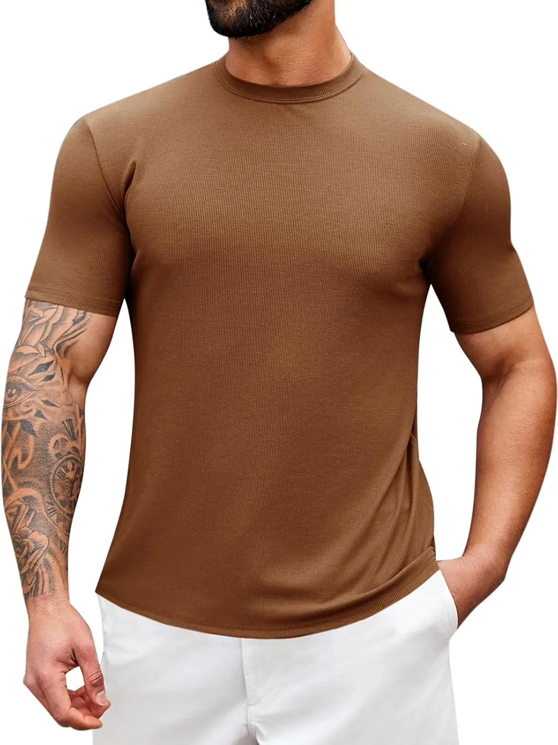 Runcati Mens Mock Turtleneck T-Shirt Causal Knit Tee Tops Short Sleeve Slim Fit Undershirts