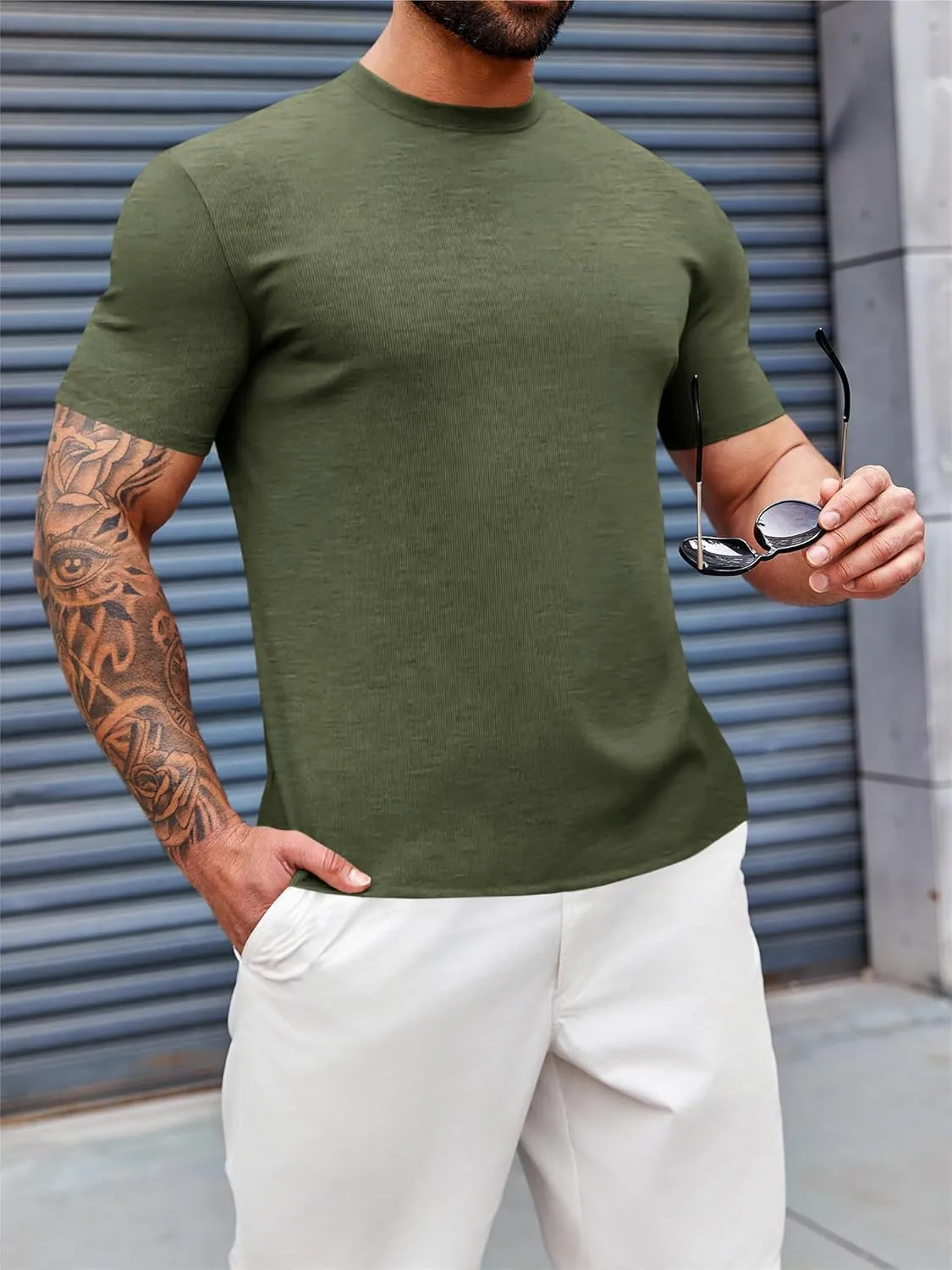 Runcati Mens Mock Turtleneck T-Shirt Causal Knit Tee Tops Short Sleeve Slim Fit Undershirts