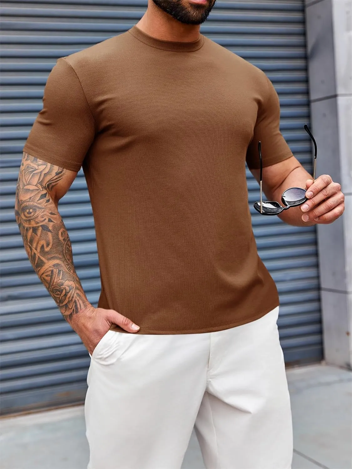 Runcati Mens Mock Turtleneck T-Shirt Causal Knit Tee Tops Short Sleeve Slim Fit Undershirts