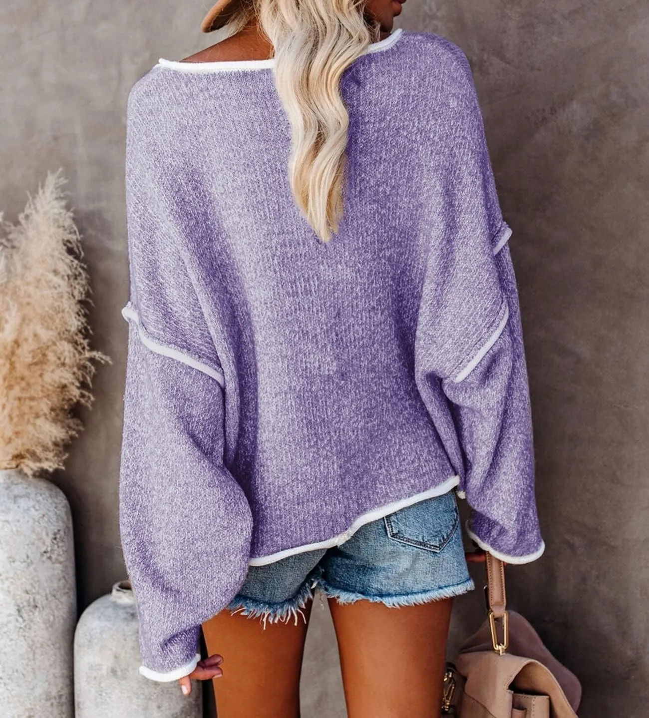 SALENT Women's Casual Oversized Sweaters Loose Soft Chunky Knit Long Batwing Sleeve Pullover Sweater Outfit Sweatshirts Tops