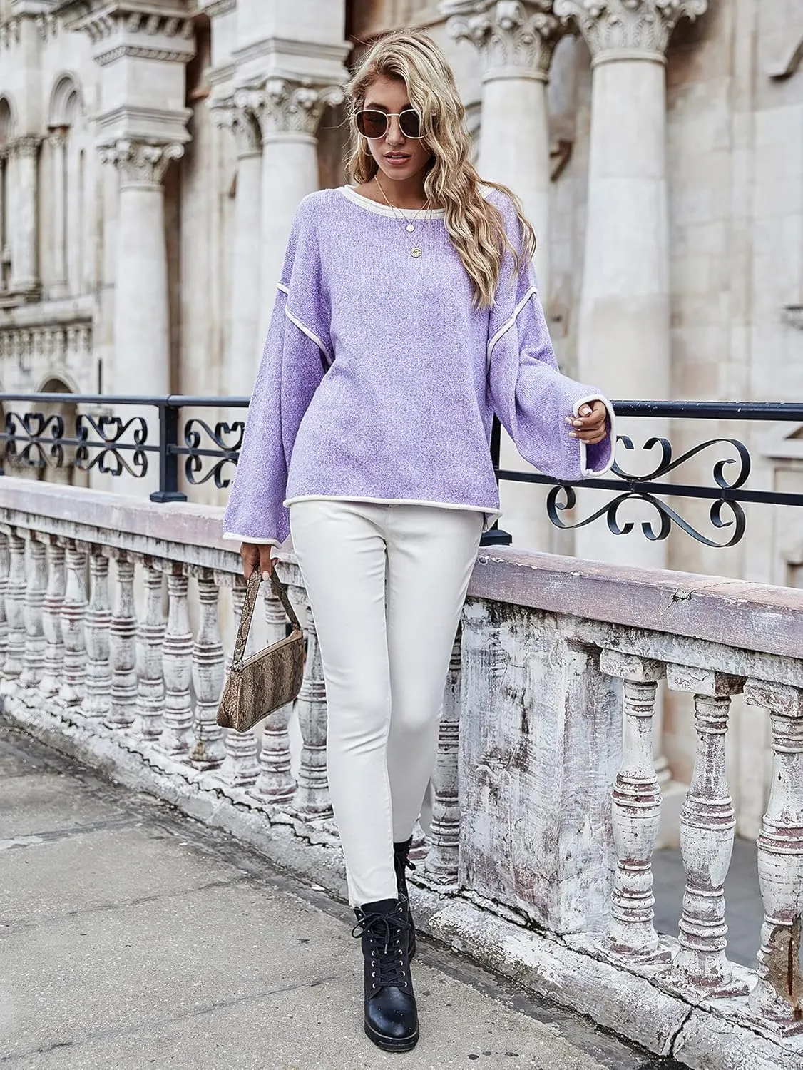 SALENT Women's Casual Oversized Sweaters Loose Soft Chunky Knit Long Batwing Sleeve Pullover Sweater Outfit Sweatshirts Tops