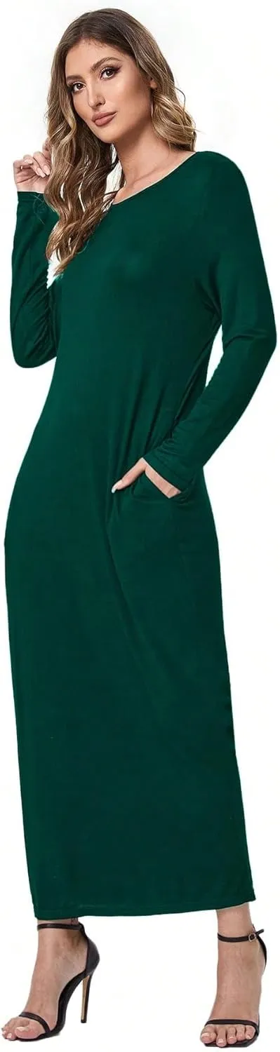 Verdusa Women's Long Sleeve Pocketed Loose Long Lounge Maxi Dress