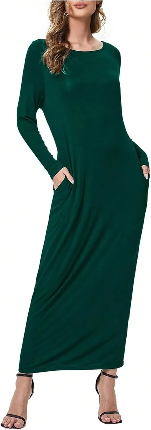 Verdusa Women's Long Sleeve Pocketed Loose Long Lounge Maxi Dress