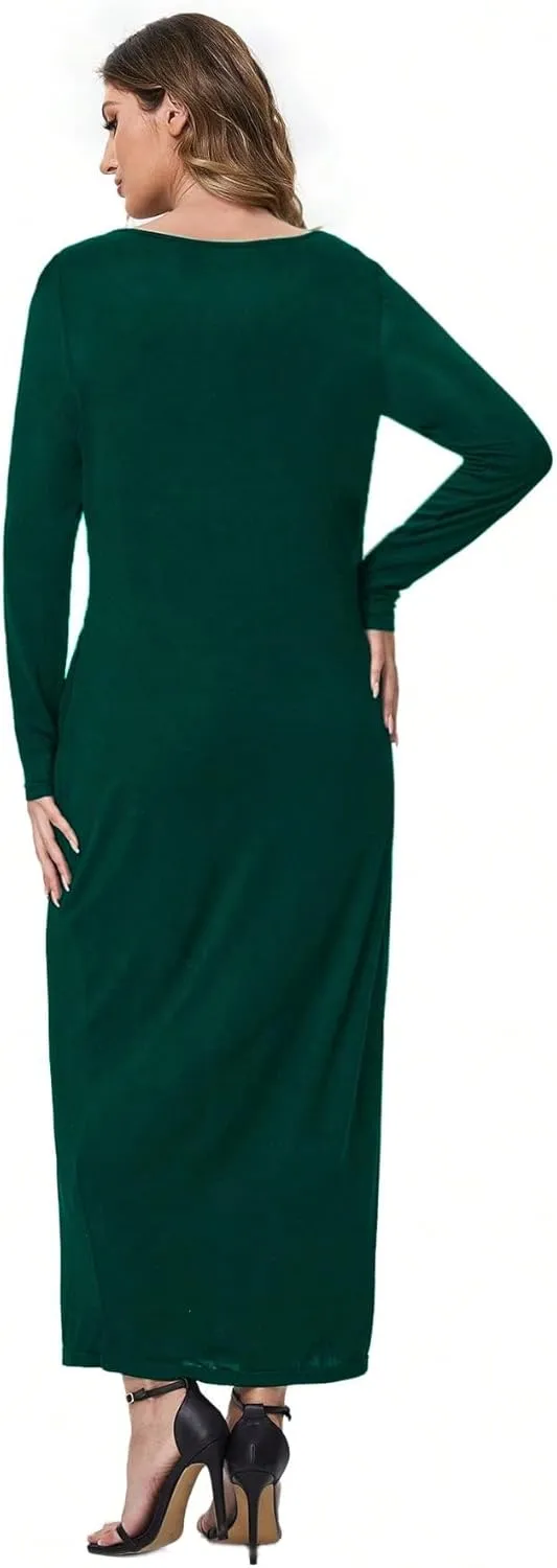 Verdusa Women's Long Sleeve Pocketed Loose Long Lounge Maxi Dress