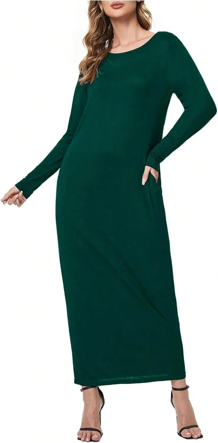 Verdusa Women's Long Sleeve Pocketed Loose Long Lounge Maxi Dress