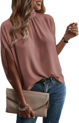 Verdusa Women's Tie Back Dolman Sleeve Blouse Top Casual Mock Neck Going Out Tops