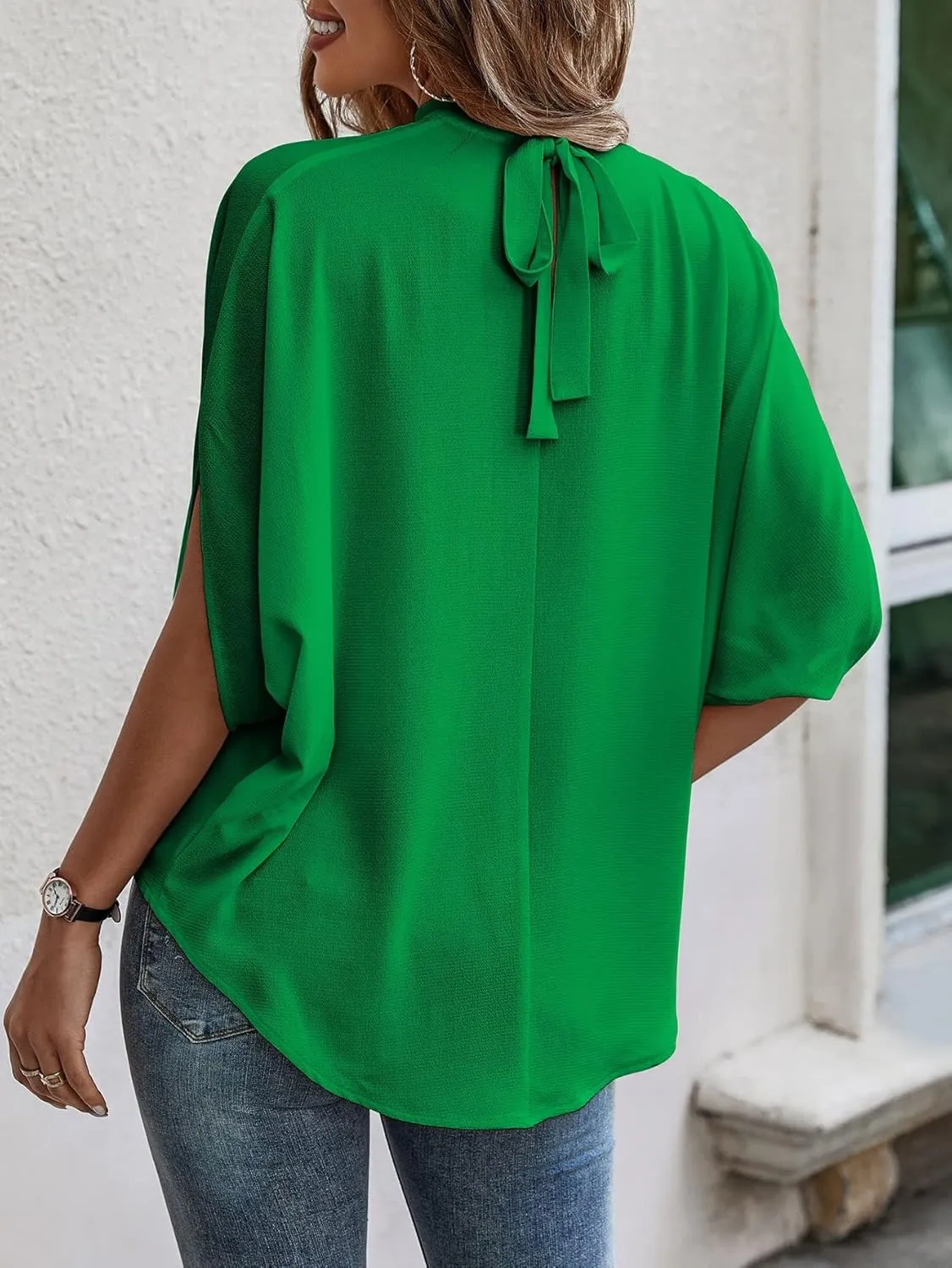 Verdusa Women's Tie Back Dolman Sleeve Blouse Top Casual Mock Neck Going Out Tops