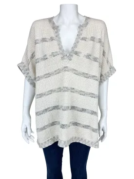 Vince, Women's Cotton Textured Sweater, Ivory/Grey, Size M/L
