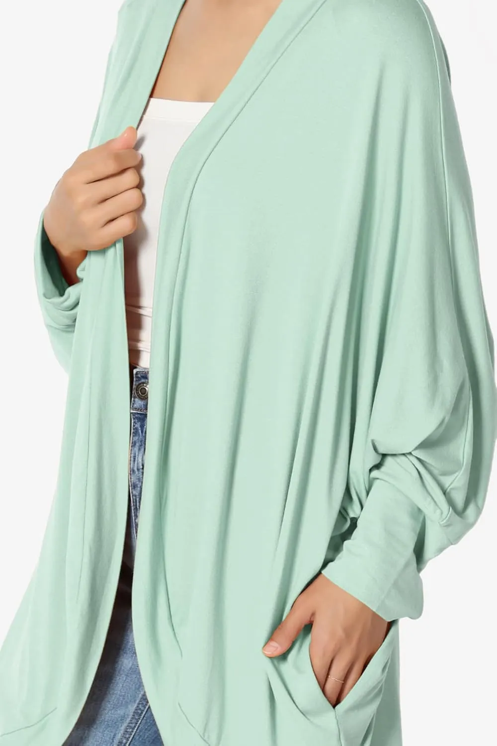 Women's Cocoon Draped Jersey Knit 3/4 Sleeve Oversized Open Front Cardigan