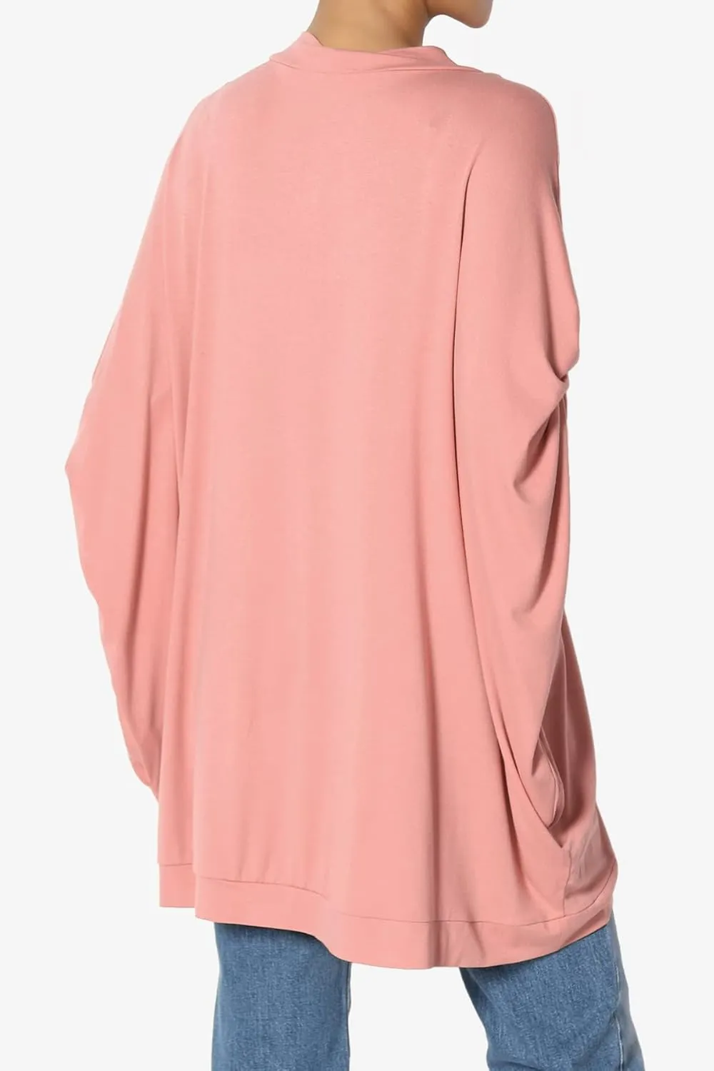 Women's Cocoon Draped Jersey Knit 3/4 Sleeve Oversized Open Front Cardigan