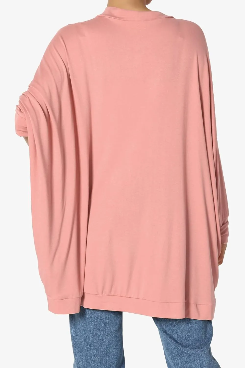 Women's Cocoon Draped Jersey Knit 3/4 Sleeve Oversized Open Front Cardigan