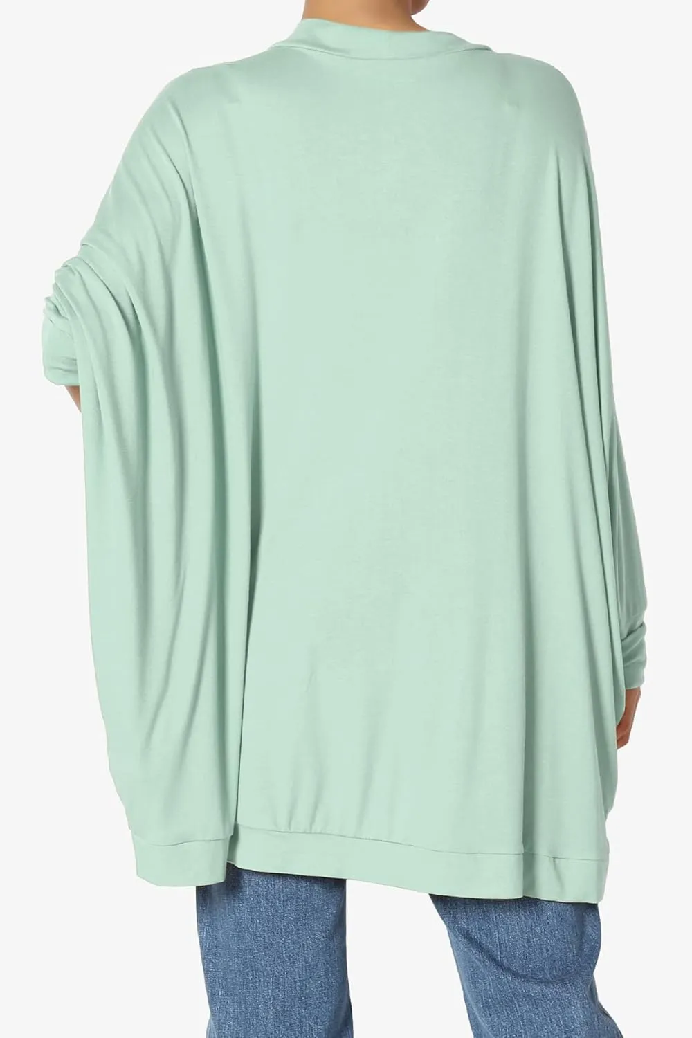 Women's Cocoon Draped Jersey Knit 3/4 Sleeve Oversized Open Front Cardigan