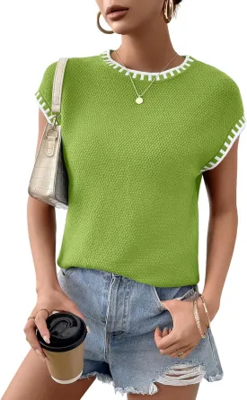 Womens Knit Sweater Tops Cap Sleeve Vest Summer Tops 2025 Sleeveless Tank Tops Clothes Trendy T Shirts Fall