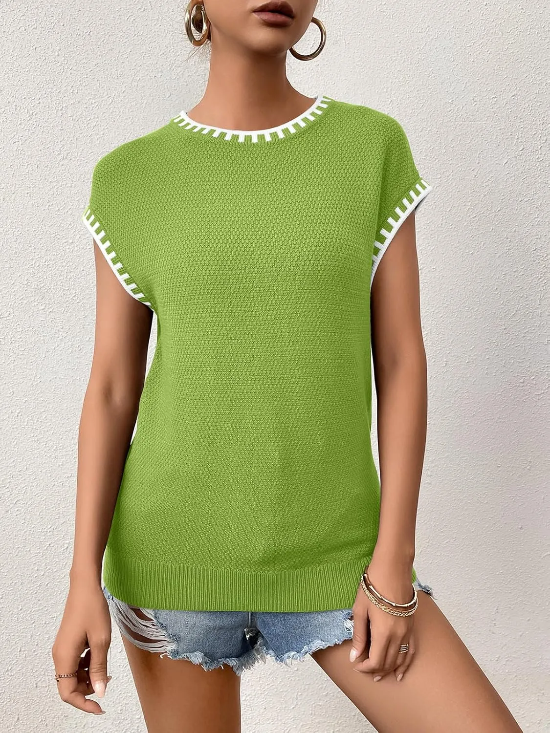 Womens Knit Sweater Tops Cap Sleeve Vest Summer Tops 2025 Sleeveless Tank Tops Clothes Trendy T Shirts Fall
