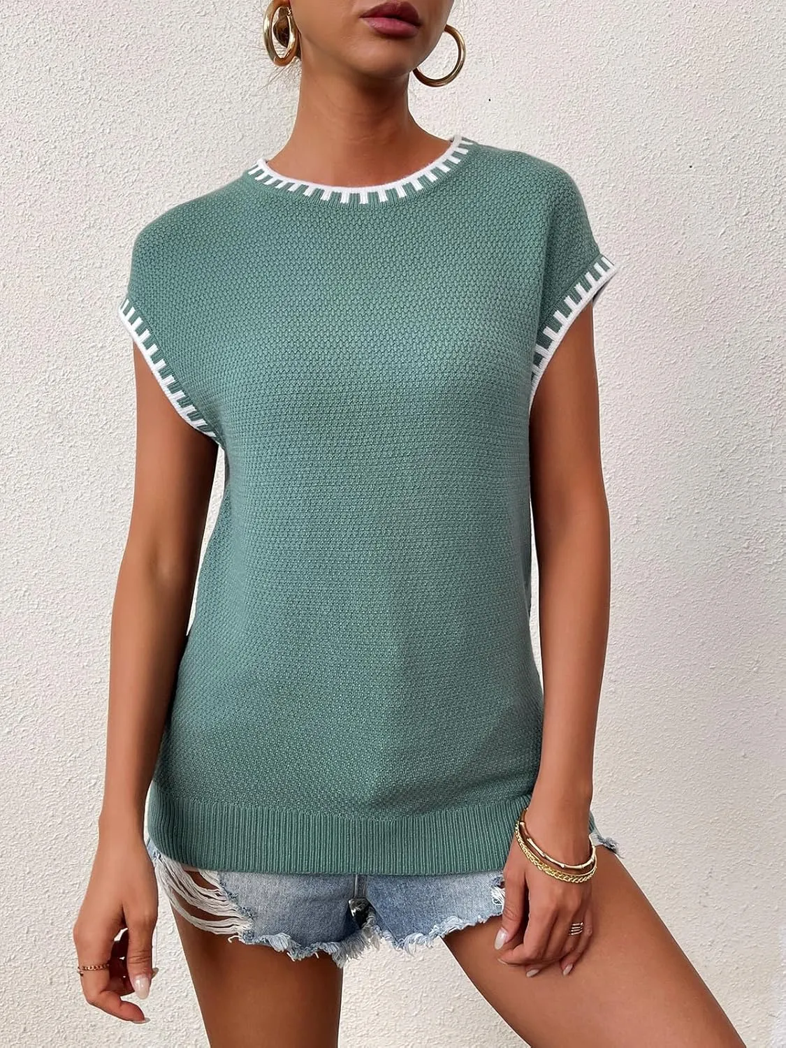 Womens Knit Sweater Tops Cap Sleeve Vest Summer Tops 2025 Sleeveless Tank Tops Clothes Trendy T Shirts Fall