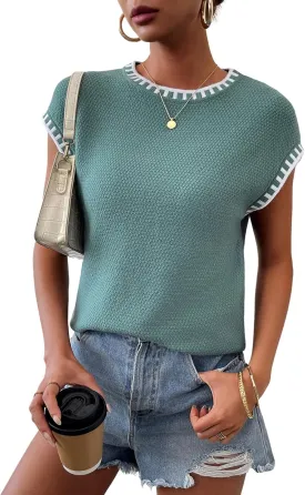 Womens Knit Sweater Tops Cap Sleeve Vest Summer Tops 2025 Sleeveless Tank Tops Clothes Trendy T Shirts Fall