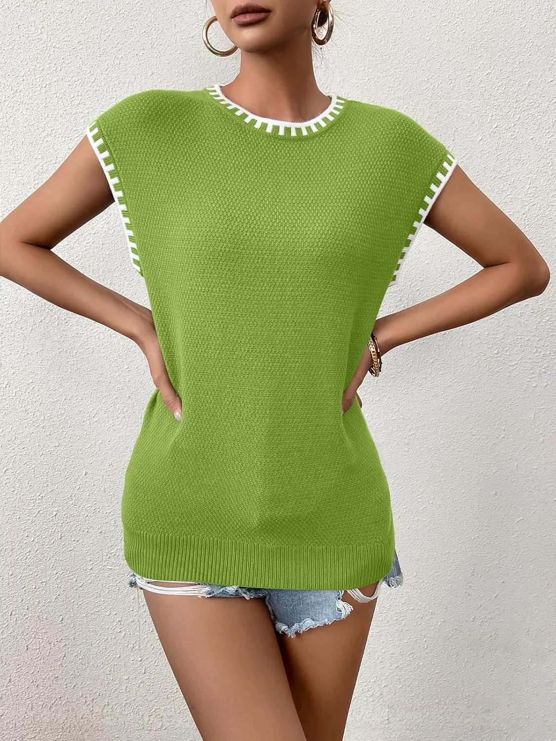 Womens Knit Sweater Tops Cap Sleeve Vest Summer Tops 2025 Sleeveless Tank Tops Clothes Trendy T Shirts Fall