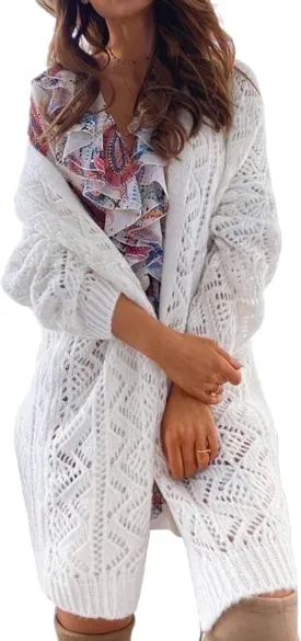 Womens Oversized Cute Crochet Chunky Knit Long Cardigan Fall 2024 Sexy Hollow Out Open Front Sweater Cardigans