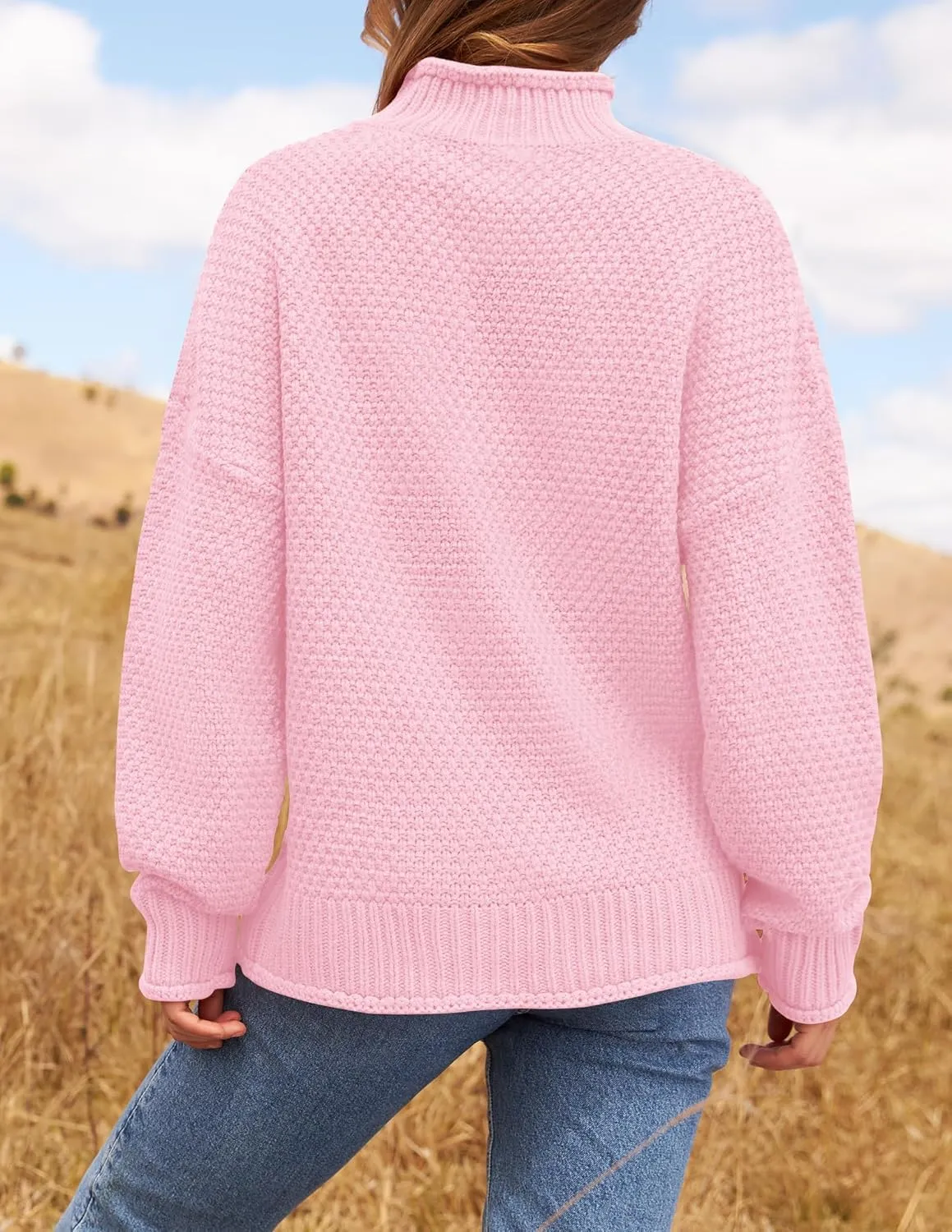 ZESICA Women's Turtleneck Batwing Sleeve Loose Oversized Chunky Knitted Pullover Sweater Jumper Tops