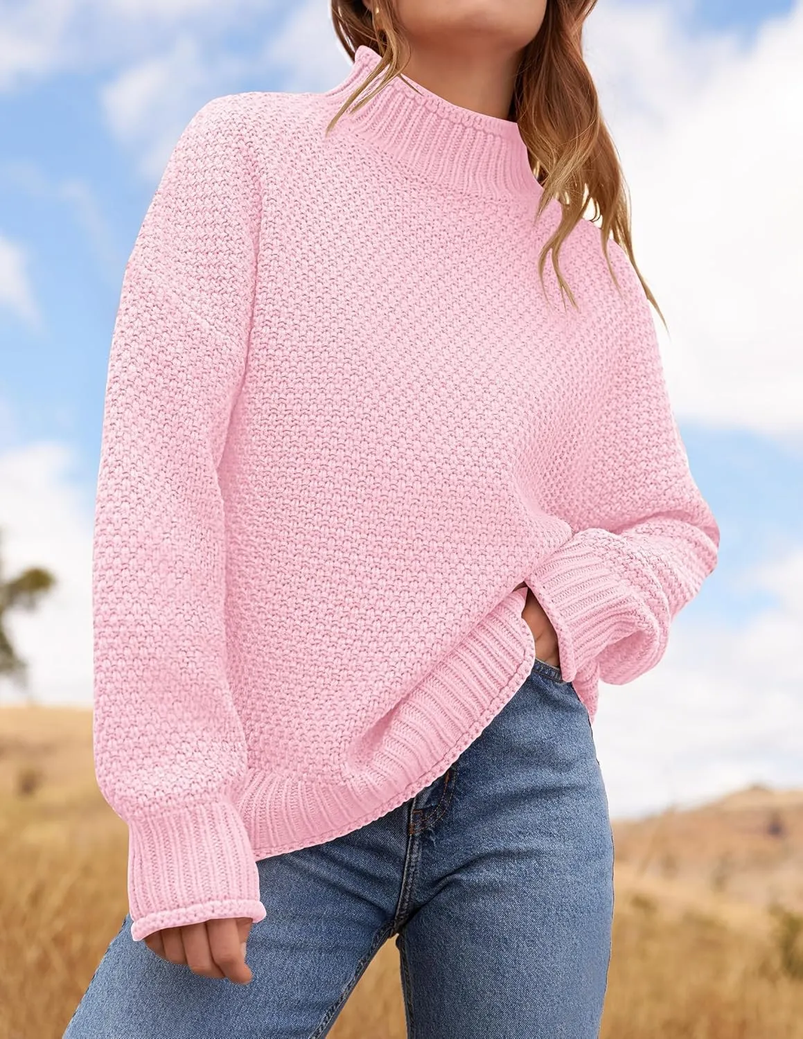 ZESICA Women's Turtleneck Batwing Sleeve Loose Oversized Chunky Knitted Pullover Sweater Jumper Tops