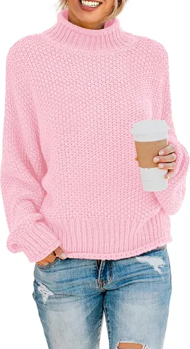 ZESICA Women's Turtleneck Batwing Sleeve Loose Oversized Chunky Knitted Pullover Sweater Jumper Tops