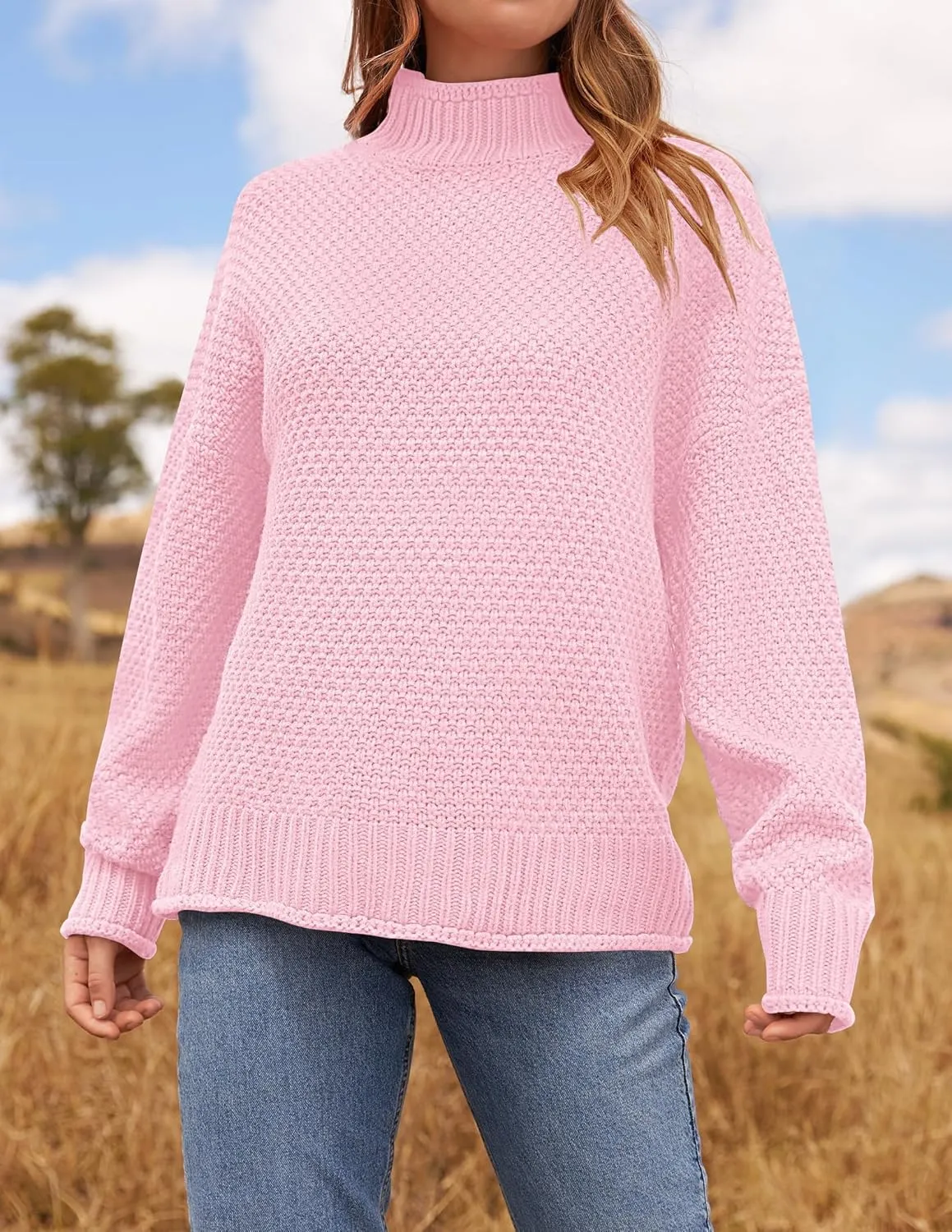 ZESICA Women's Turtleneck Batwing Sleeve Loose Oversized Chunky Knitted Pullover Sweater Jumper Tops