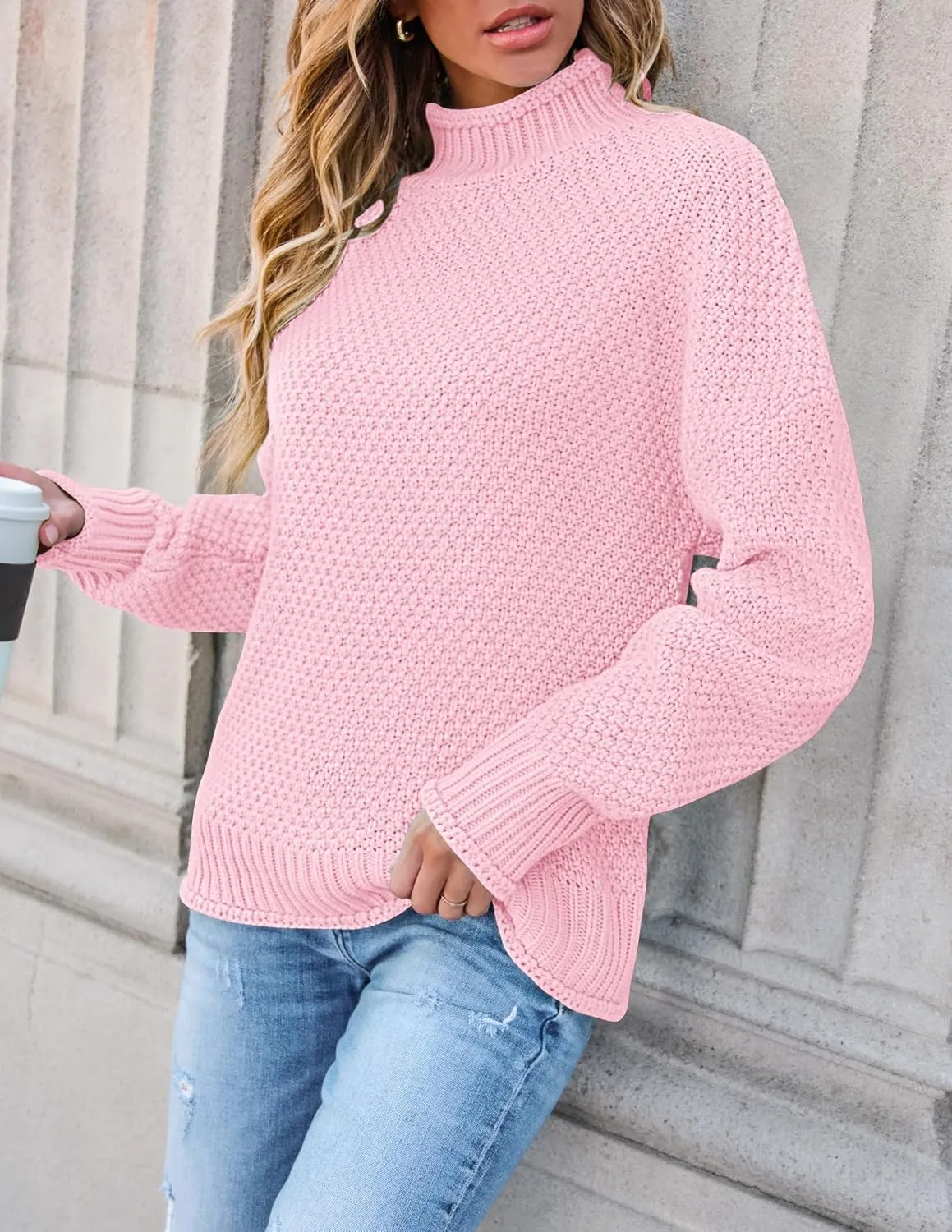 ZESICA Women's Turtleneck Batwing Sleeve Loose Oversized Chunky Knitted Pullover Sweater Jumper Tops